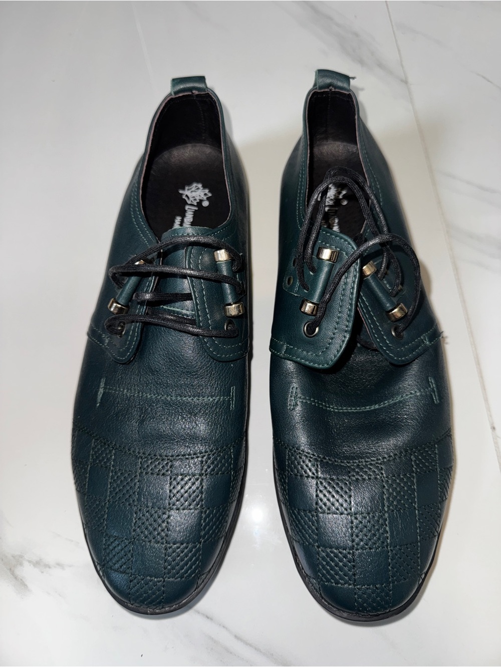 Men's Dark Green Leather Lace-Up Dress Shoes